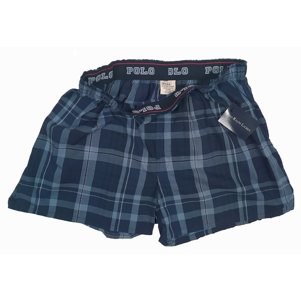 NEW Polo Ralph Lauren Boxer Shorts Underwear! XL Blue Plaid Polo Waistband